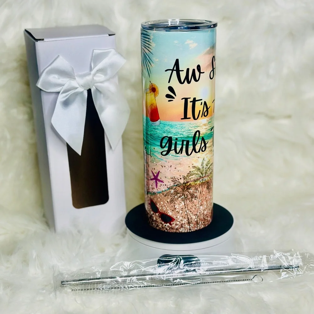 Girls Trip 2025 - 20 oz. Stainless Steel Tumbler with Straw, Brush, and Gift Box